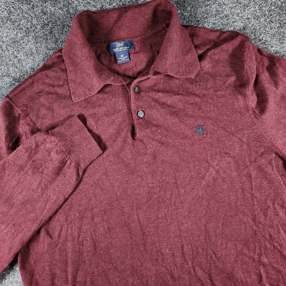 Brooks Brothers Merino Wool Long Sleeve Polo Sweater Mens XL Burgundy 100006514